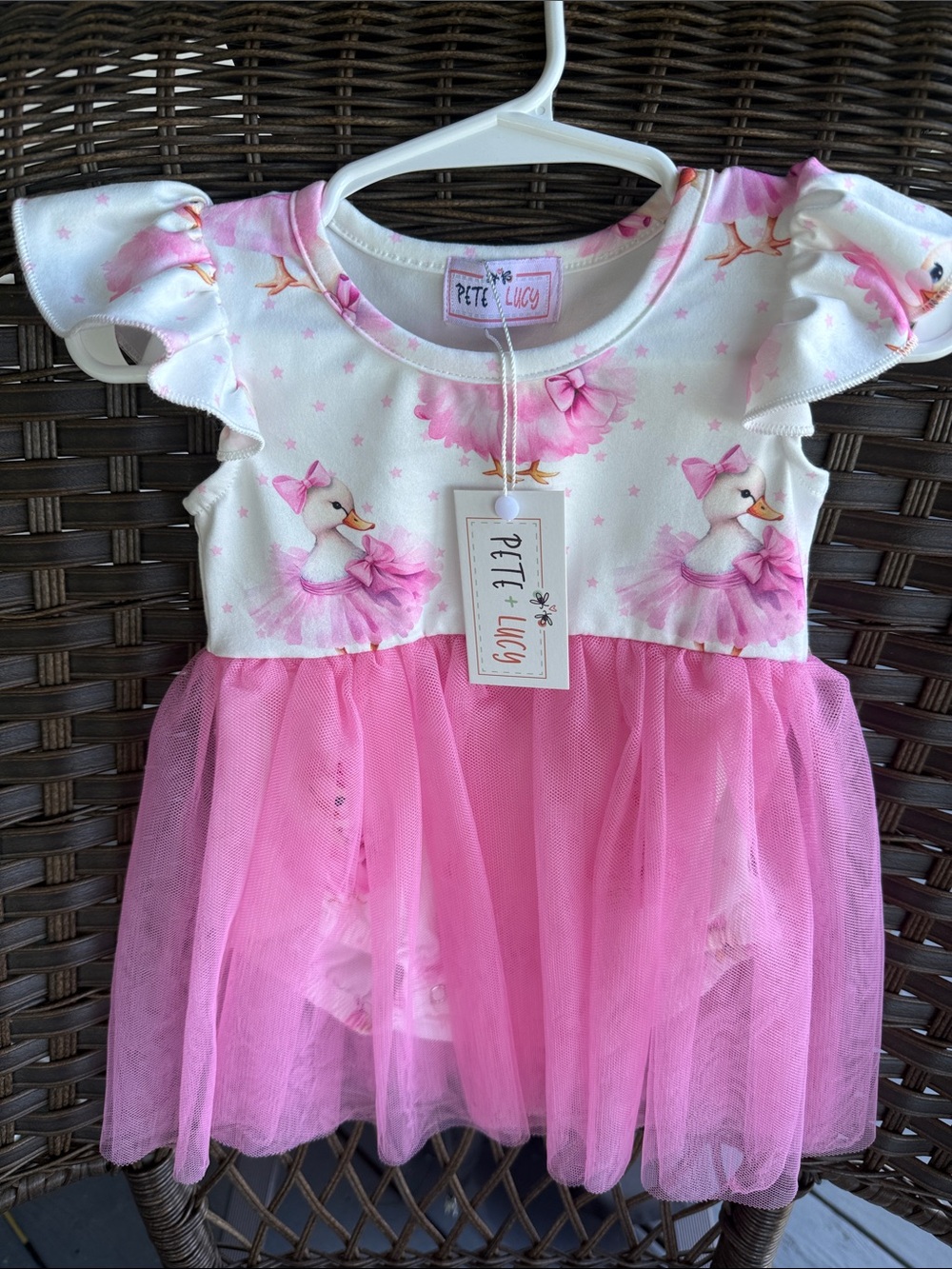 PETE LUCY Pink Tutu Duckling Romper Sz 3/6M